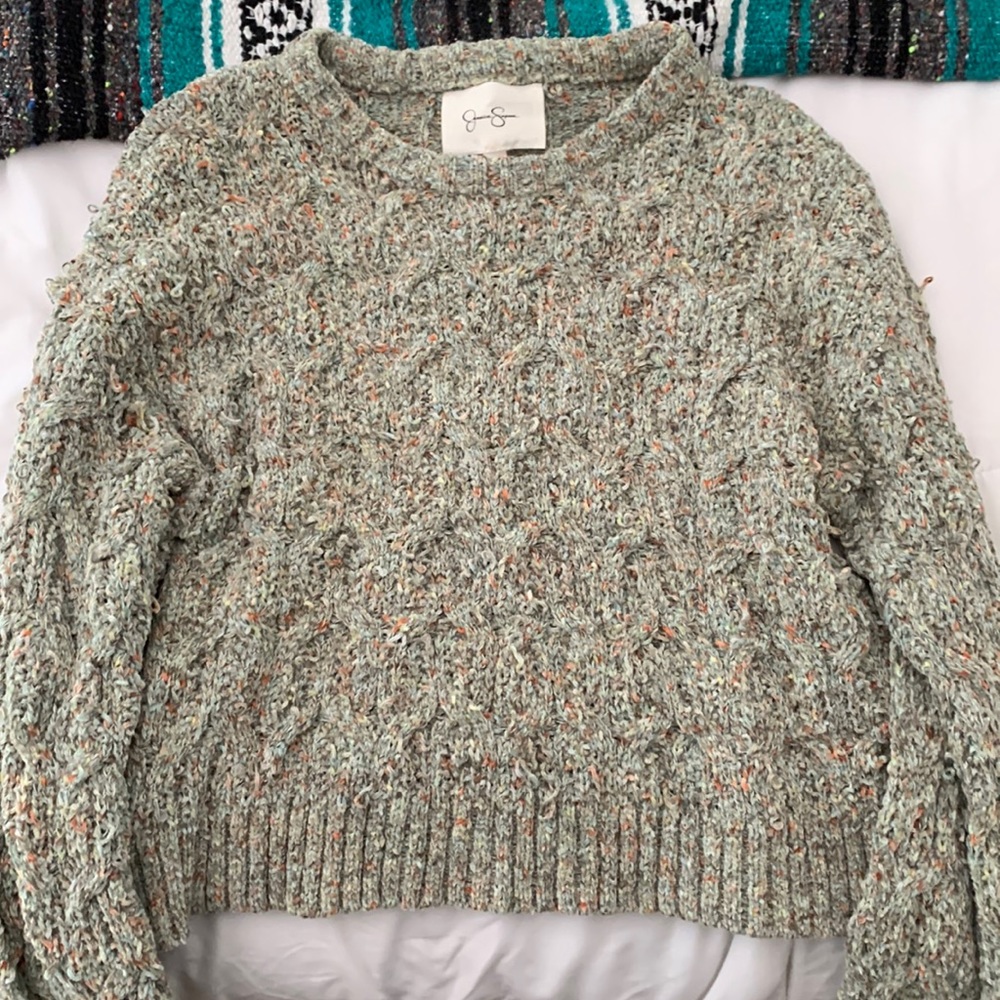 Jessica Simpson Green Multicolored Knit Cropped Sweater Size S